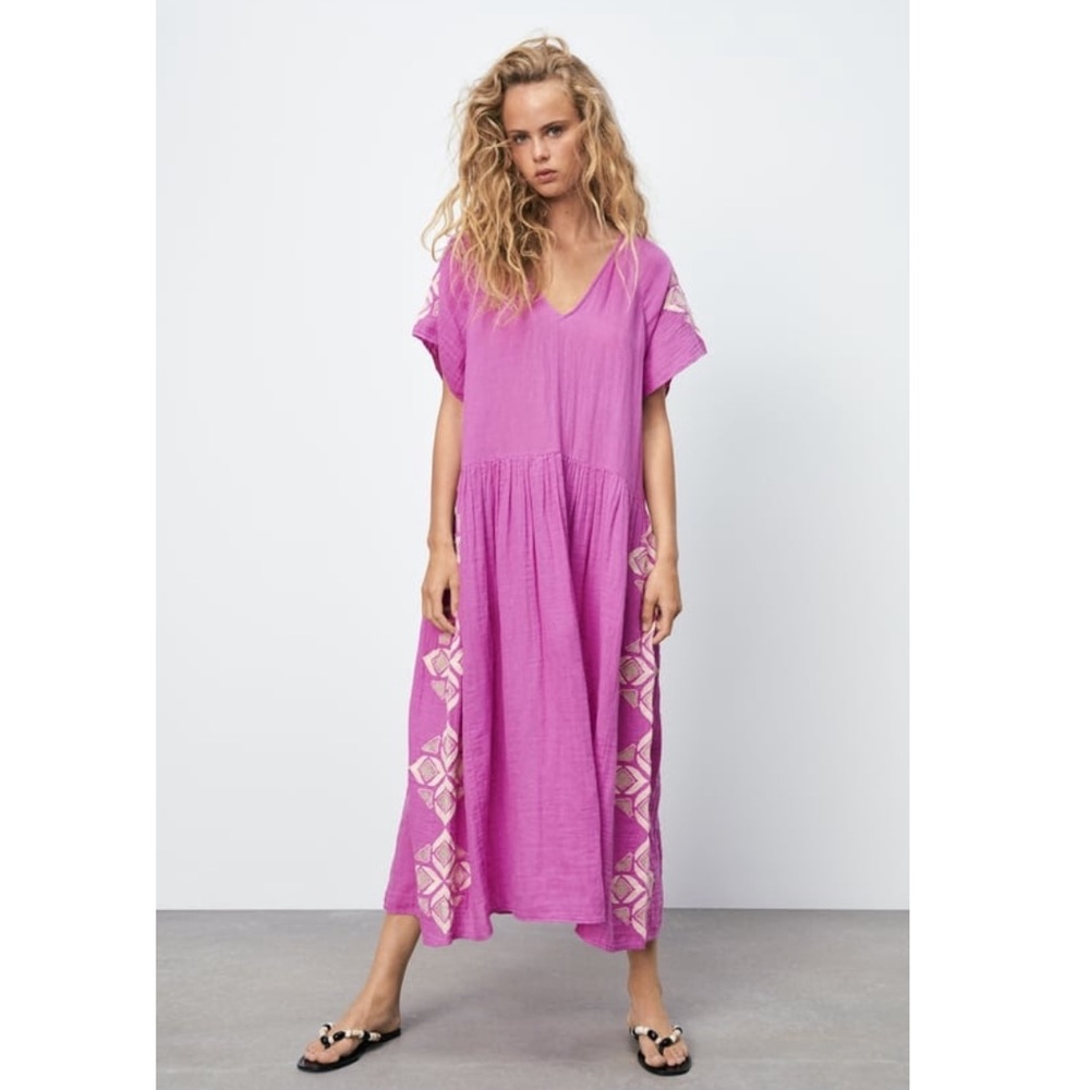 ZARA EMBROIDERED TUNIC DRESS PURPLE